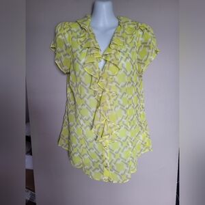 Banana Republic Lemon Patterned Ruffle Blouse